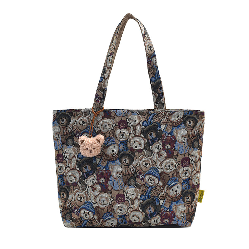 Picture of Ins New Children's Retro Printed Cute Bear Shoulder Underarm Bag for Primary School Students Going Out Casual Handbag