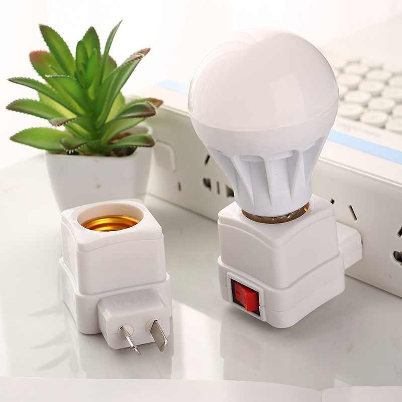 Square pipe e27 energy-saving lamp holder flame retardant screw socket plug-in conversion lamp holder Home Office transfer lamp holder