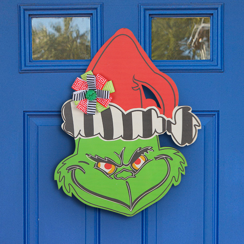 Love of Hong Kong Christmas Decorations Wooden House Number Grinch Head Door Hanging Green Fur Monster the Grinch Garland