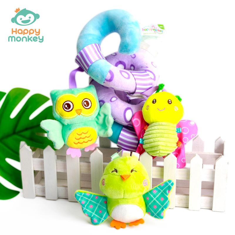 Picture of Happy Monkey Baby Toy Bed Around the Bed Hanging Baby Stroller Pendant Sky Animal Bed Bell Velvet Toy