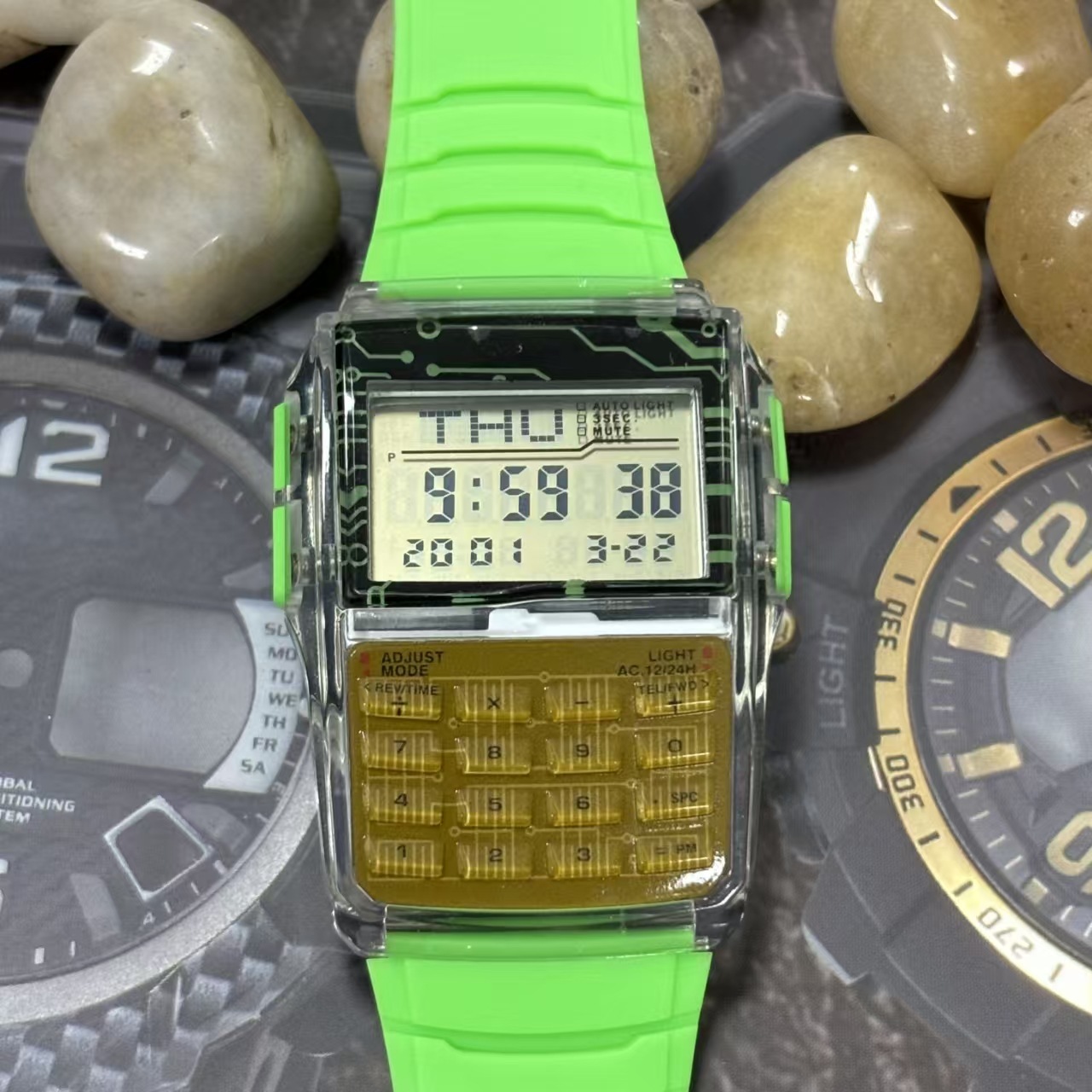 Picture of Trendy Multifunctional Retro Watch Calculator Phone Number Book Waterproof Luminous Electronic Watch Men's Watch Men