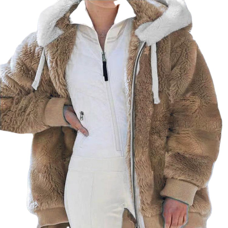 Picture of 9732# Amazon Wish Independent Station Best Selling New Fall/Winter Loose Plush Zipper Hooded Jacket Wei Yi