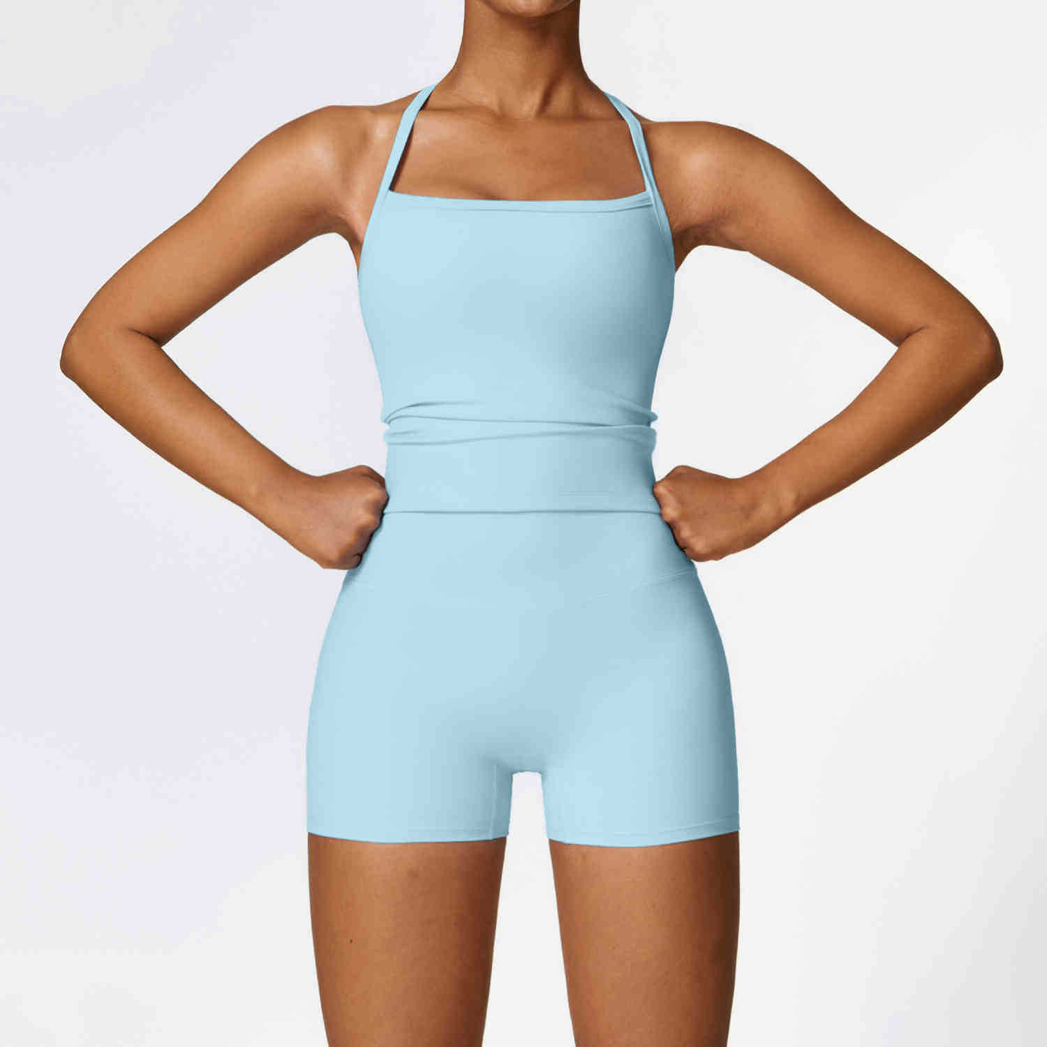Fitness Two-piece suit Naked Quick-drying Tight Yoga suit Fashionable Cross Suspenders Shorts for Women