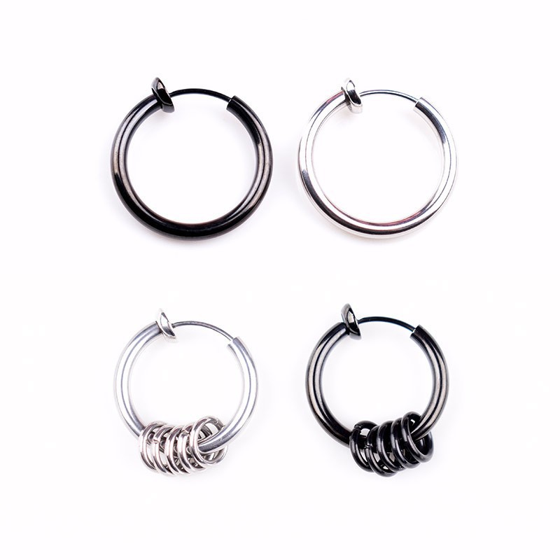 Titanium steel earrings without ear hole ear clip earrings men's fashion Korean simple ear ring hanging small ring ear clip women's foreign trade wholesale