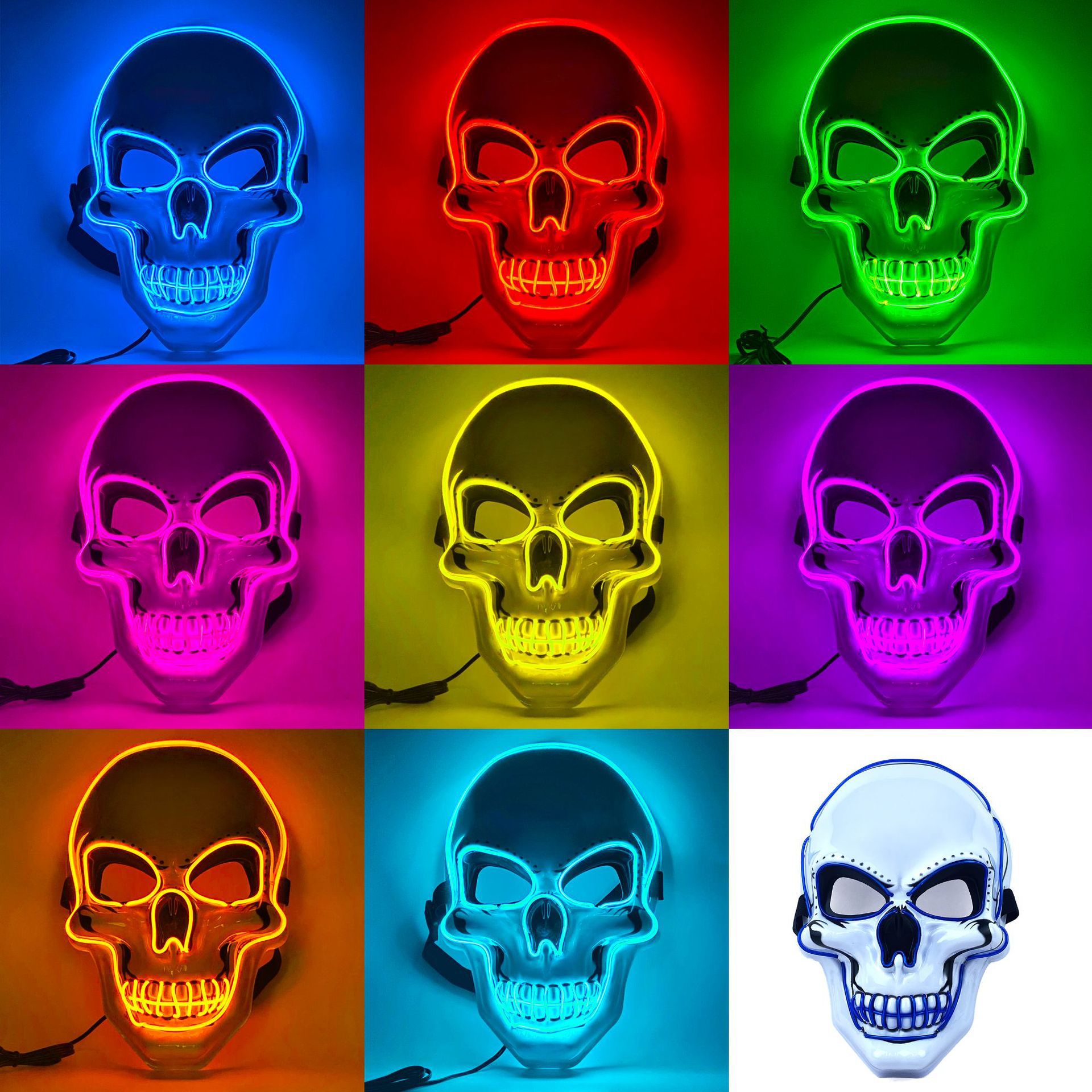 Picture of Amazon Halloween Skull Glowing Mask European and American Movie Horror Funny Full Face LED Mask Channel