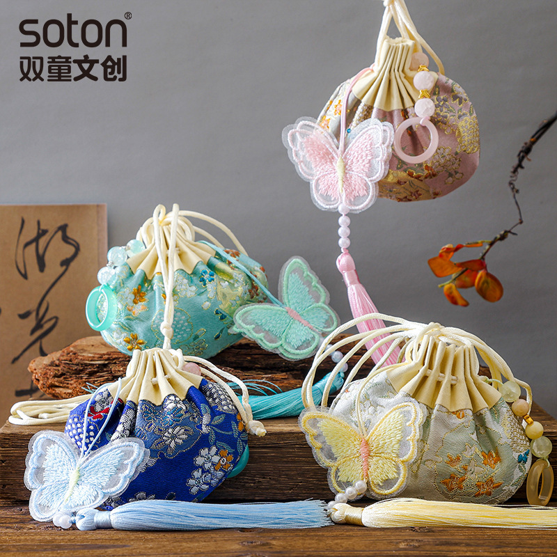 Original Chinese Style Hanging Ornaments Antique Printed Pocket Tassel Small Sachet Pendant Sachet Hanfu Accessories Sachet Empty Bag