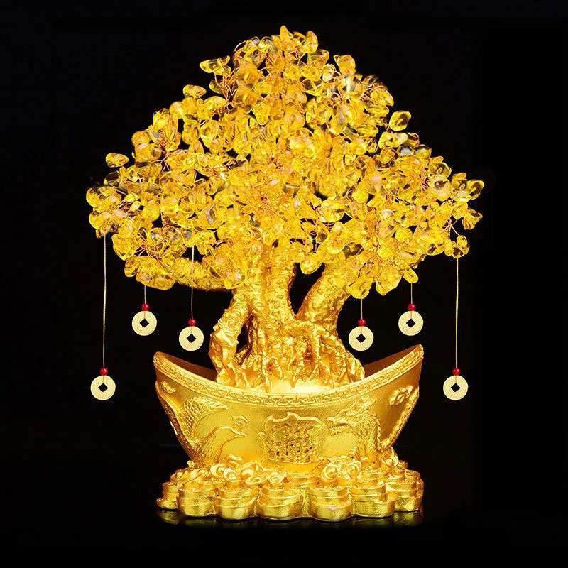 Picture of Crystal fortune tree ornaments home living room wine cabinet ingot fortune tree decorations creative craft gifts cash cow