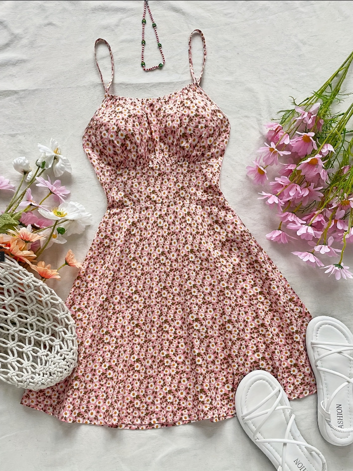 In stock, 2025 summer new European and American cross-border women's foreign trade fashion casual V-neck floral slip dress