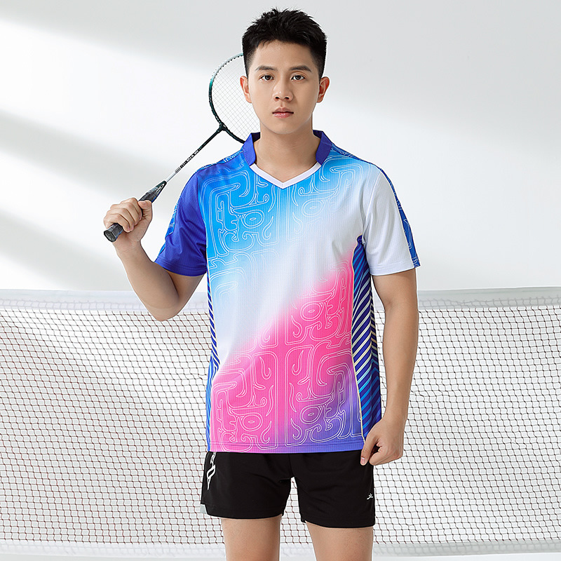 Picture of New badminton clothes suit men's quick-drying women's short-sleeved volleyball tennis table tennis clothes summer sports printing number