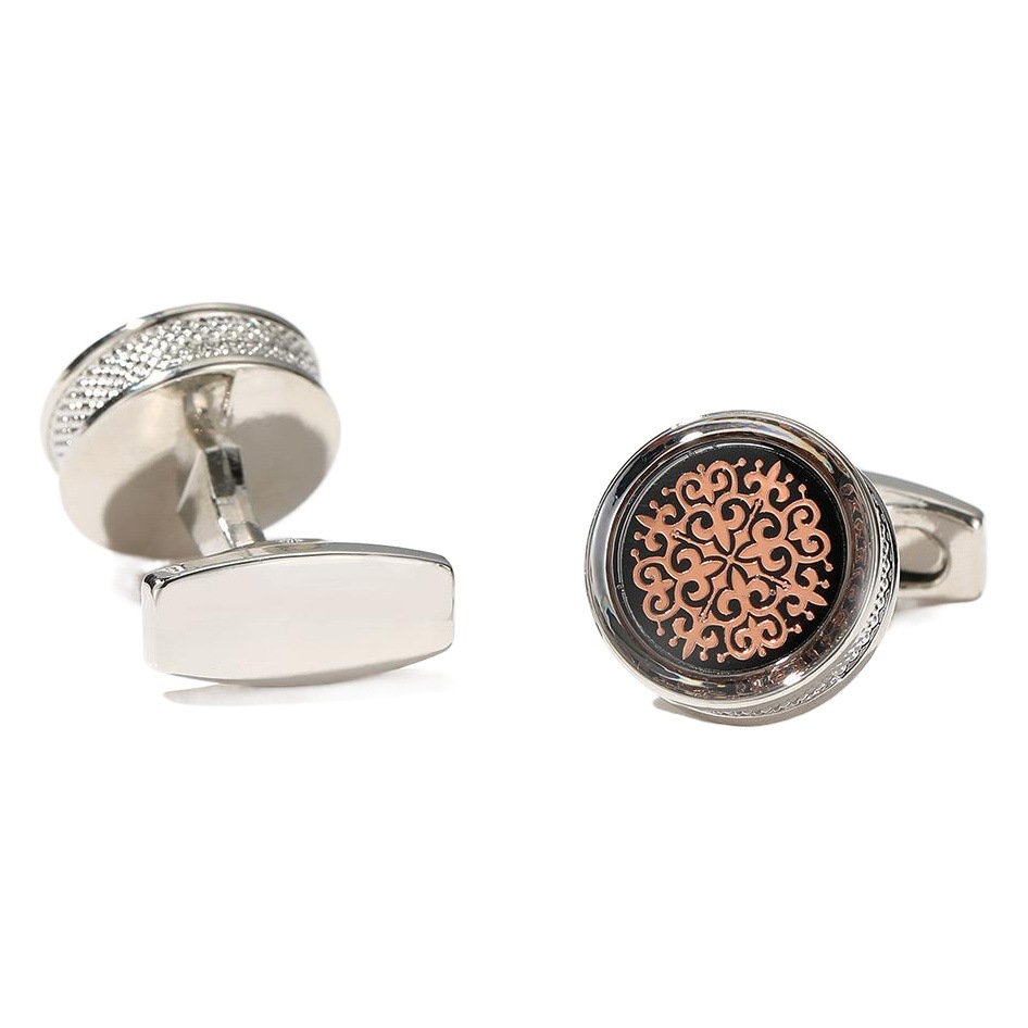 Men's cufflinks cross-border simple fashion red pattern round silver shirt in stock jewelry 1 pair wholesale