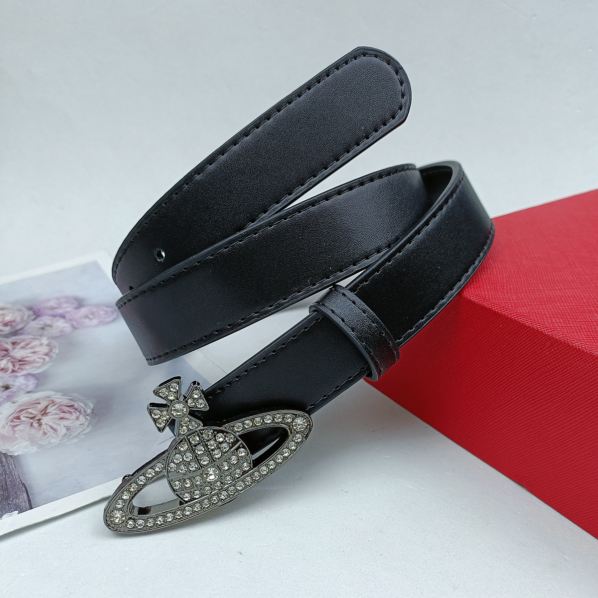 Empress Dowager Saturn Full Diamond Fashion All-match Belt with Jeans Belt Light Luxury Genuine Leather Belt Cross-border Foreign Trade