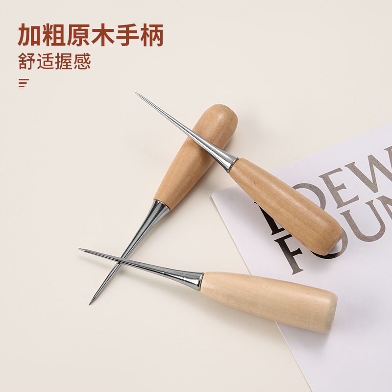 Picture of Handmade leather tool with sheath round hole solid wood handle awl straight hook awl leather diy tool awl wholesale