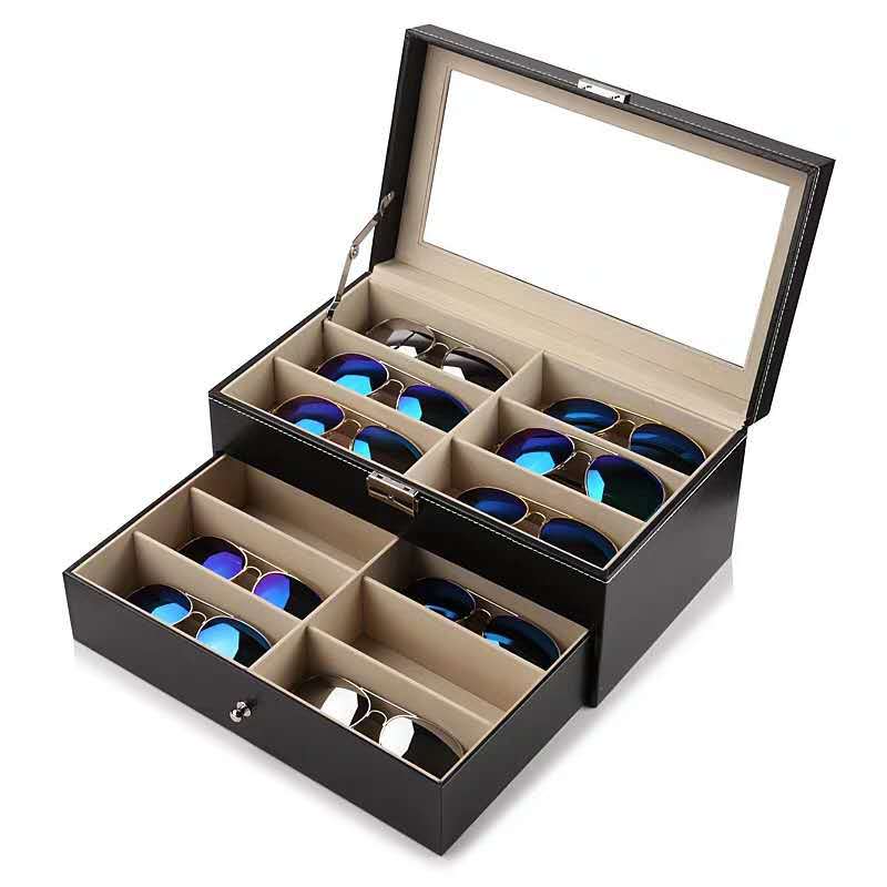 Leather Lockable Glasses Case, Sunglasses Case, Sunglasses Storage Box, Ready-Made Packaging Box, Wholesale Gift Box, Leather Flip Cover