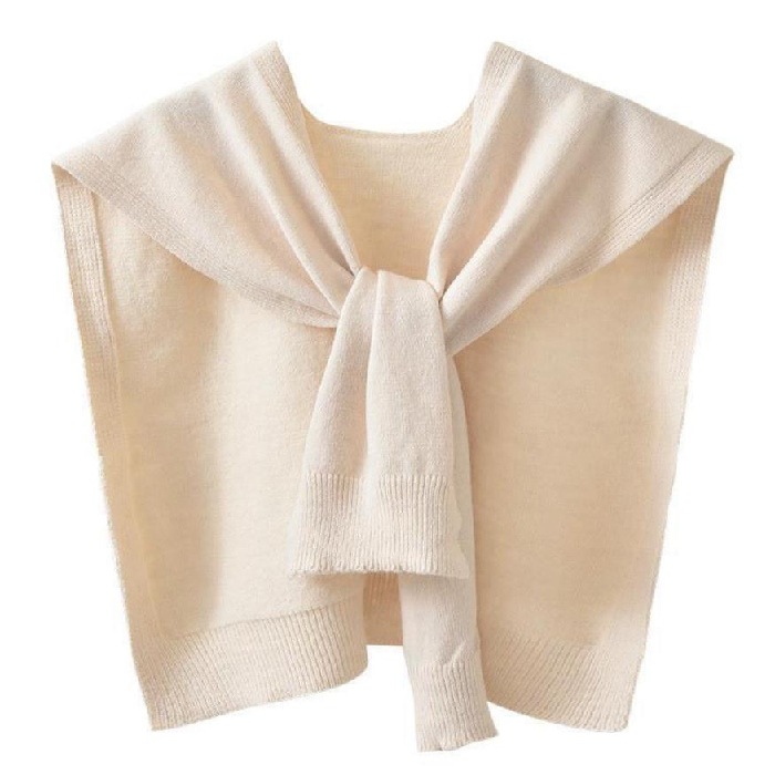 Picture of Core-spun Yarn Knitted Shawl Women's Spring and Autumn Outer Waistcoat Solid Color Shoulder Thin Cardigan Summer Knot False Collar Scarf
