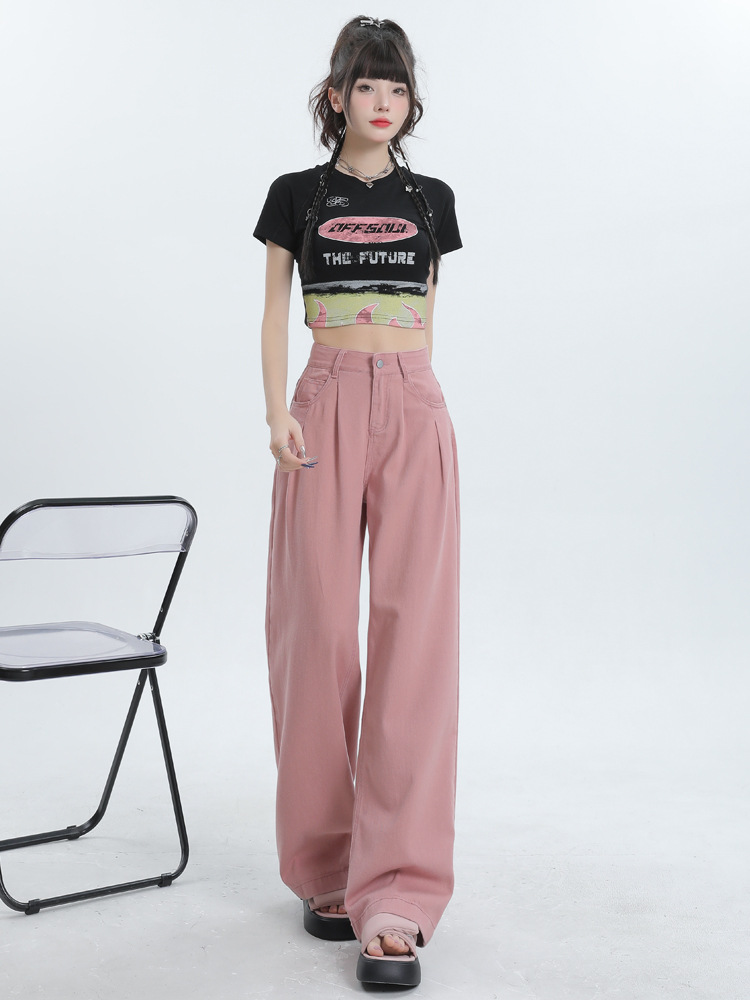 Shascullfites Dirty Pink High Waist Wide Leg Jeans Women's 2024 New Loose Pleated Trousers