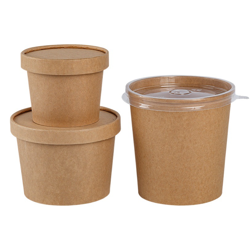 Kraft Paper Porridge Bucket, Round Take-Out Paper Lunch Box, Commercial Thickened Soup Cup with Lid, Soup Bucket Wholesale, Chinese Style