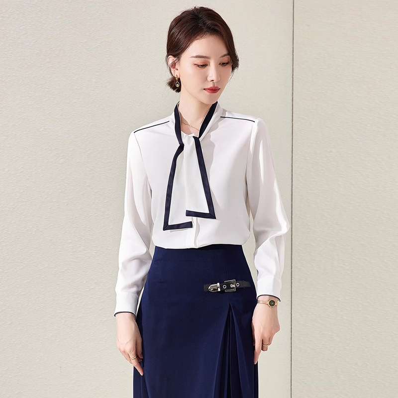 Aishangchen Women's Shirt Autumn 2025 New Color-Blocked Elegant Long-Sleeve Casual Loose White Blouse