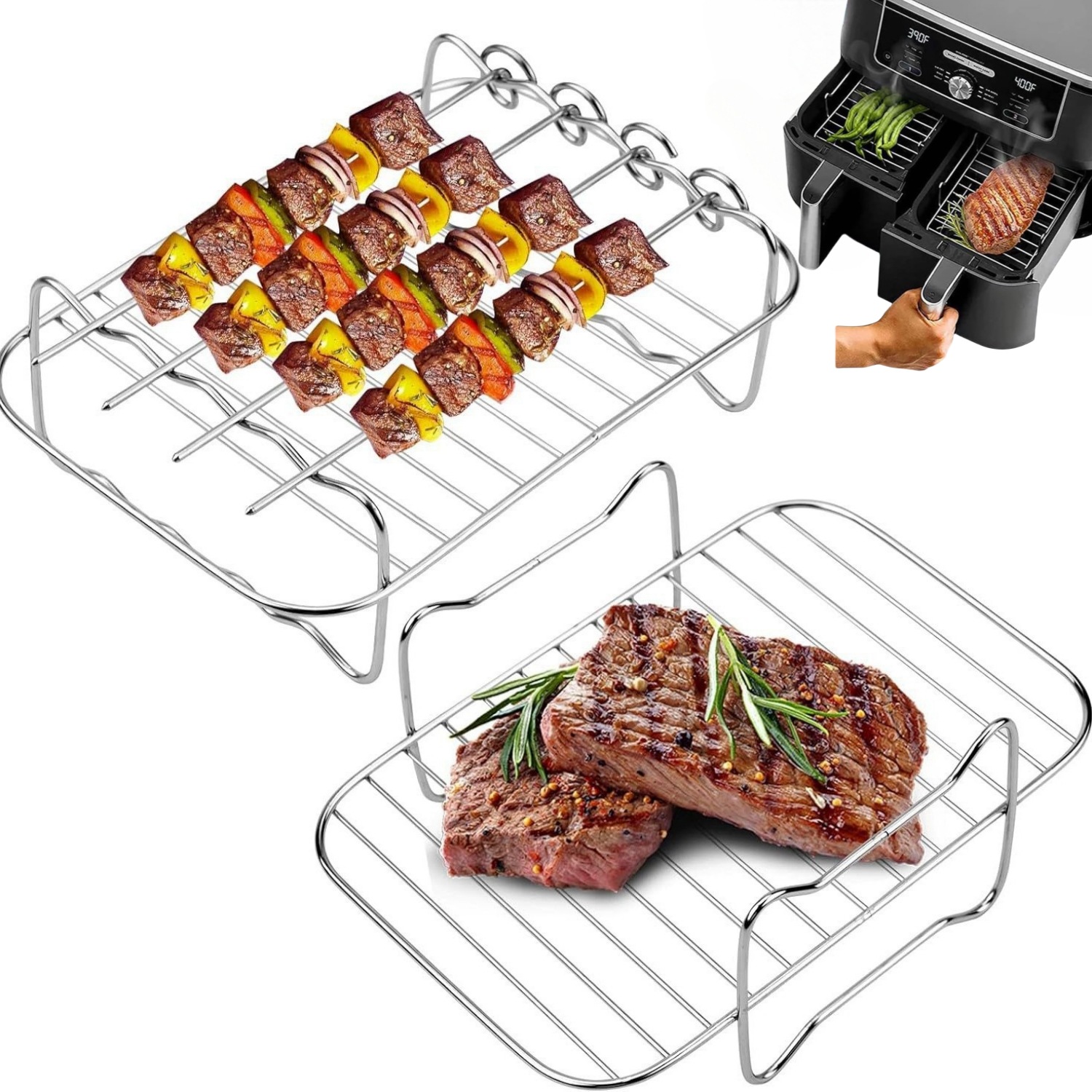 Picture of Air fryer barbecue rack 304 stainless steel vertical kebab rack dehydrating rack barbecue stand toast bread rack