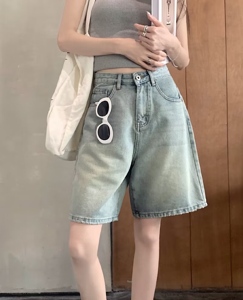 Picture of Denim Shorts for Women, Trendy and Versatile, Summer Thin, New Style, High-Waisted, Retro, Small, Loose, Straight, Slim, Five-Point Pants
