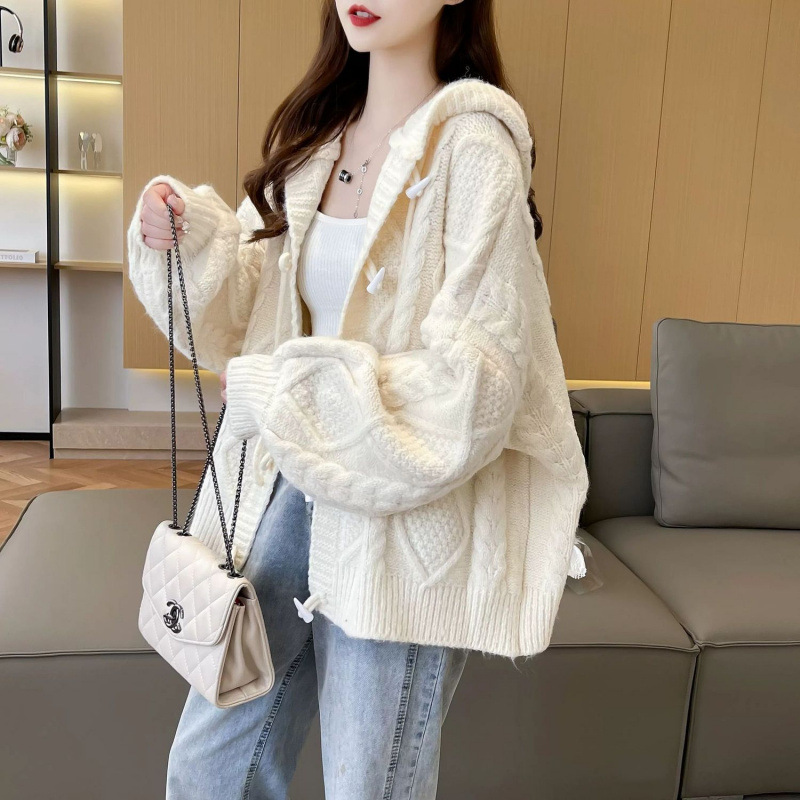 Loose and Lazy Style Hooded Sweater Cardigan for Women 2025 New Autumn and Winter Style Age-Reducing Autumn and Winter Knitted Jacket