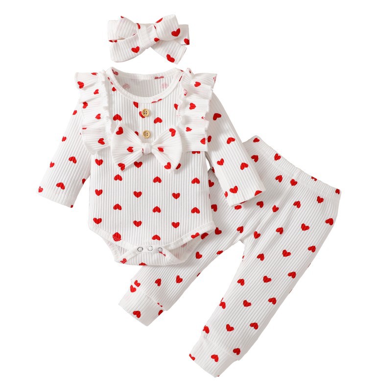 Picture of European and American Ins Export Spring & Fall Baby Girl Heart Long-Sleeved Harem + Pants + Hairband Headband Princess Three-Piece Suit