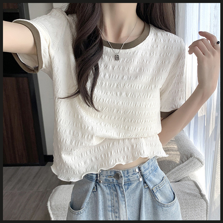 French-style Short-sleeved T-shirt Women's Summer Loose Thin Chiffon Pure Sweet Top Chic Short-sleeved T-shirt