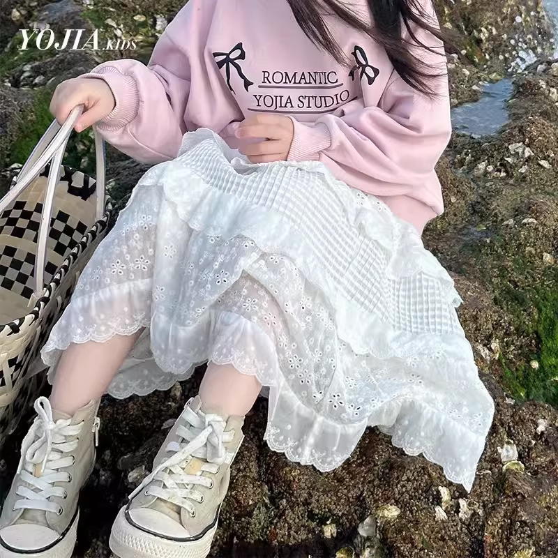 Girls Skirt Spring & Fall New Style Princess Little Girl Skirt White Cotton Gauze Skirt Cake Skirt Kidsren's Skirt