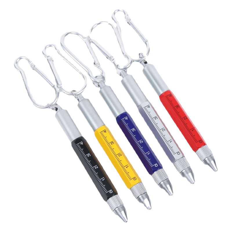 Multifunctional Ballpoint Pen Short Portable Pocket Mini Screw Pen Outdoor Mountaineering Buckle Scale Metal Ballpoint Pen
