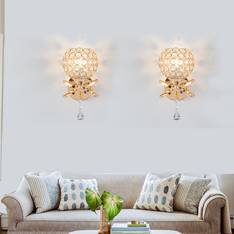 Indoor American Crystal Bedside Wall Lamp European Style Creative Living Room Staircase Home Corridor Aisle Eye Protection Bedroom
