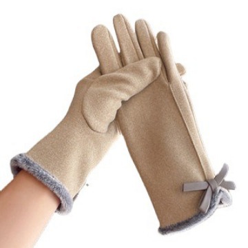 Picture of Gloves Women's Winter Korean-style Cute Bow Fleece-lined Thickened Warm Touch Screen Riding Driving Cold-proof Gloves