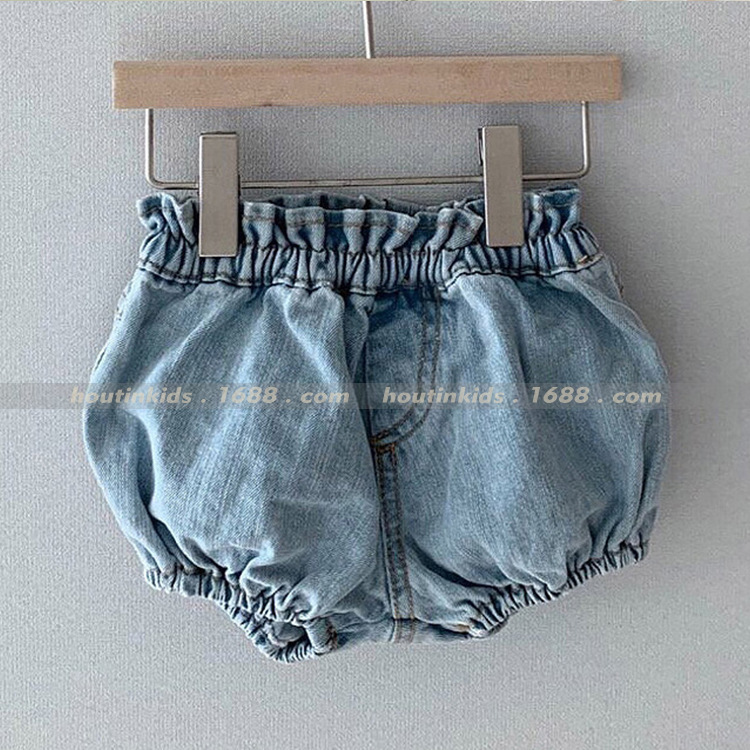 Ins Style Infant Korean Style Children's Pants for Boys and Girls Baby Washed Denim Leg Triangle Fart Pumpkin Climbing Pants