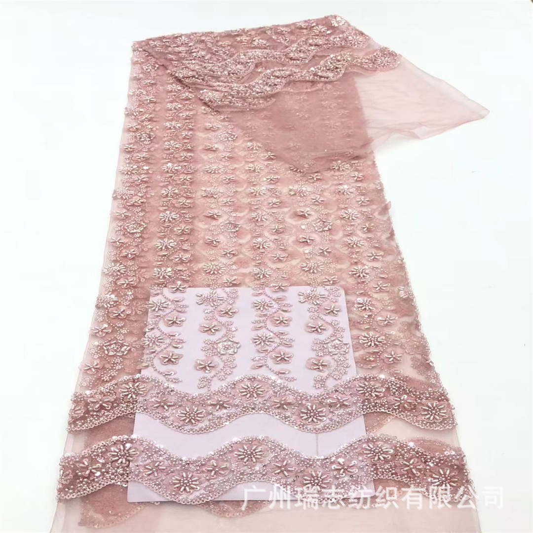 Spot bridal dress laser flower lace rice bead sequin embroidery fabric bridal embroidery lace
