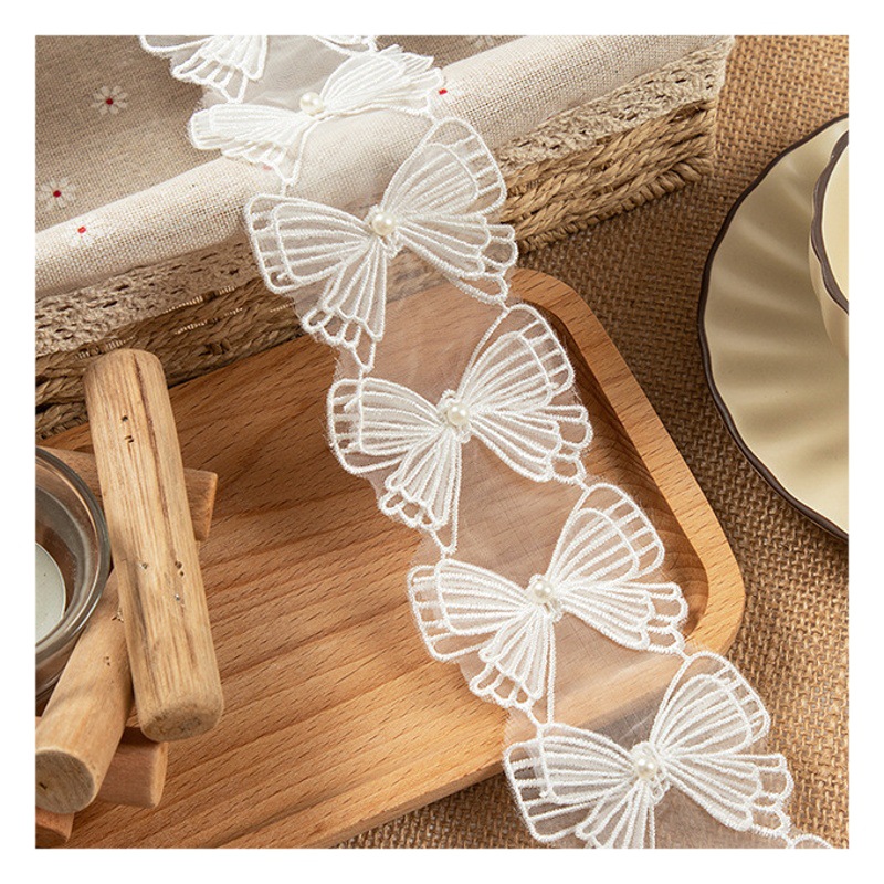 5.5-8CM wide white simple double bow handmade flower clothing toy jewelry decorative lace accessories