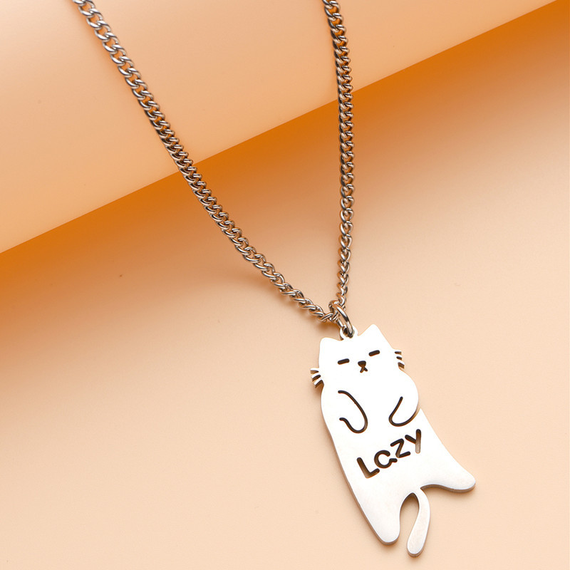 Picture of Charming color jewelry fashion stainless steel Lazy kitten pendant cute cat sweater long necklace