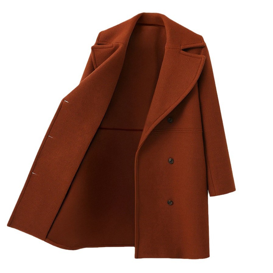 Picture of European and American autumn and winter plus size cross-border women's woolen coat women's double-breasted long windbreaker woolen coat wholesale