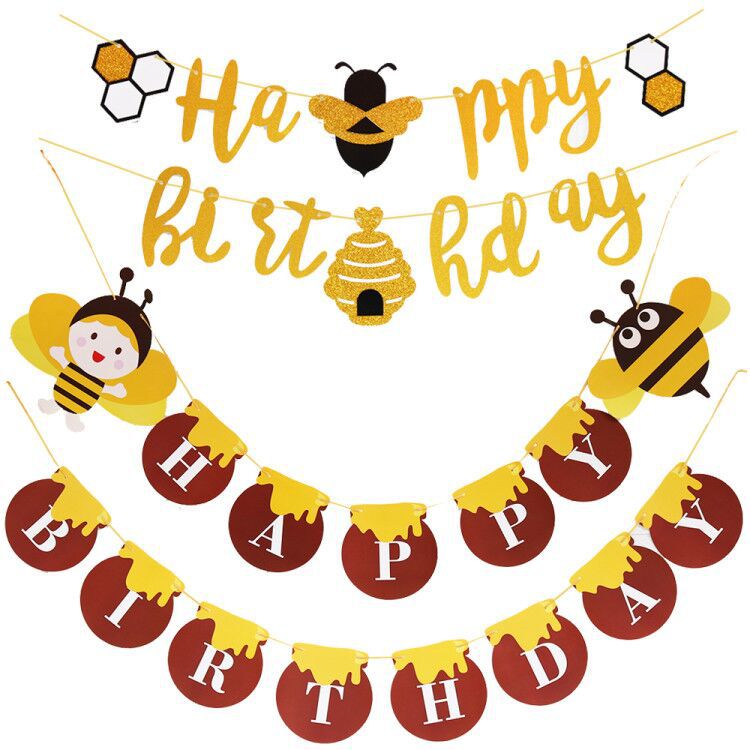 Bee Theme Baby's Birthday Party Background Decorative Set Small Bees Decorative Pull Flag Hanging Flag