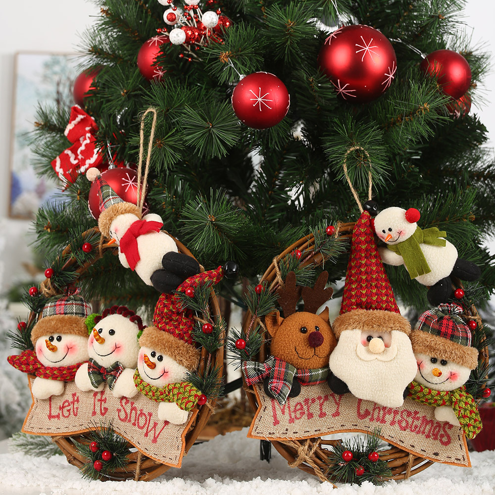 Picture of New Christmas decorations for the elderly snowman elk rattan ring pendant rattan wreath ornaments door hanging wall decoration