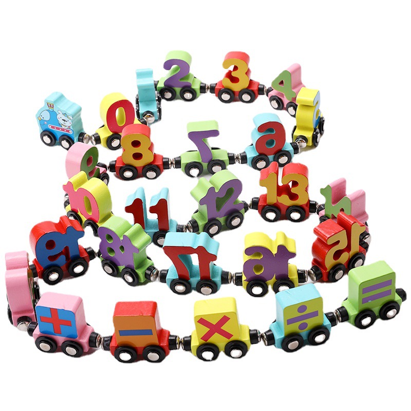Picture of Children's educational toys building blocks magnetic digital small train letters wooden magnetic assembled 1-3 years old toy car