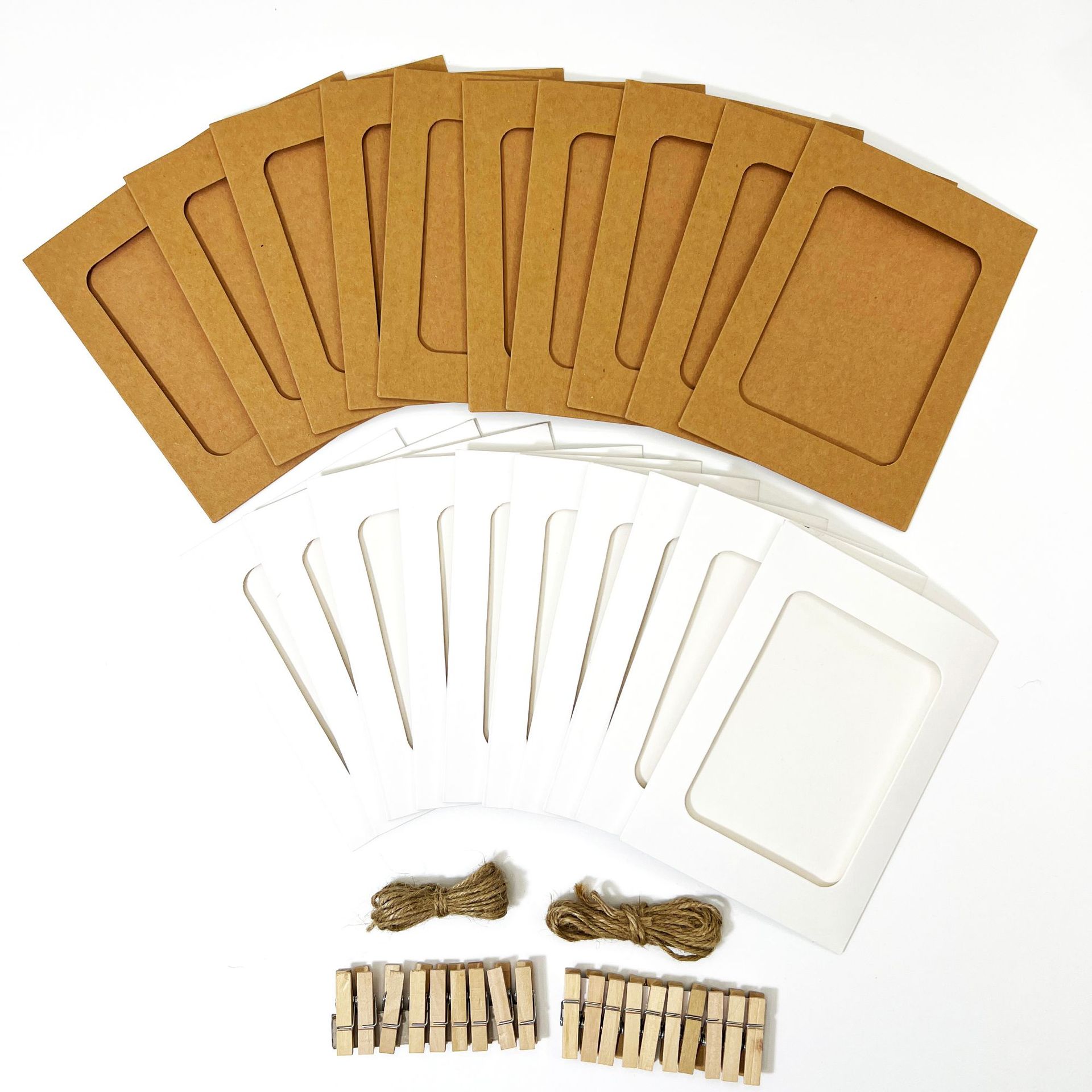 Picture of Brown Packing Paper Photo Frame 345678inch Black and White Kraft Color Hanging Paper Photo Frame with Clip Hemp Rope Set Photo Wall