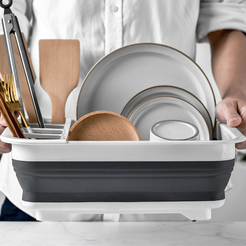 Picture of Foldable Kitchen Household Storage Rack Draining Basket Plastic Storage Rack Retractable Bowl and Dish Rack Retractable Contrast Color