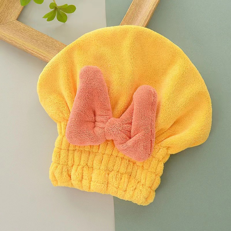 Picture of Household Coral Fleece Bow Hair Drying Hat Shower Cap Water Absorbent Quick-drying Yu Hat Hair Drying Towel Bath Bathing Head Wipe Artifact