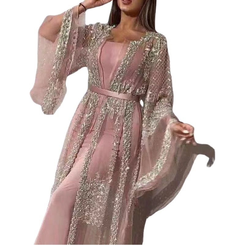 2022 New European and American Foreign Trade Women's Clothing Independent Station Bead Sexy Long Dress Shawl Banquet Evening Dress New