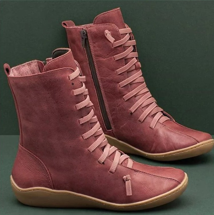 Picture of Cross-border New plus size Women's Shoes Lace-up Side Zipper Ladies Boots Flat Heel Casual Shoes Martins Boots Amazon wish