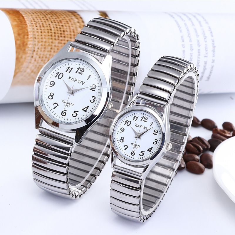 Picture of Middle-aged and elderly people's large dial pointer digital face men's watch women's elastic elastic band quartz couple fashion watch