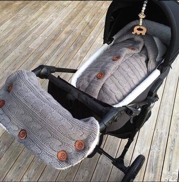 European and American Knitted button plus velvet sleeping bag + stroller gloves baby outdoor baby thick warm stroller sleeping bag