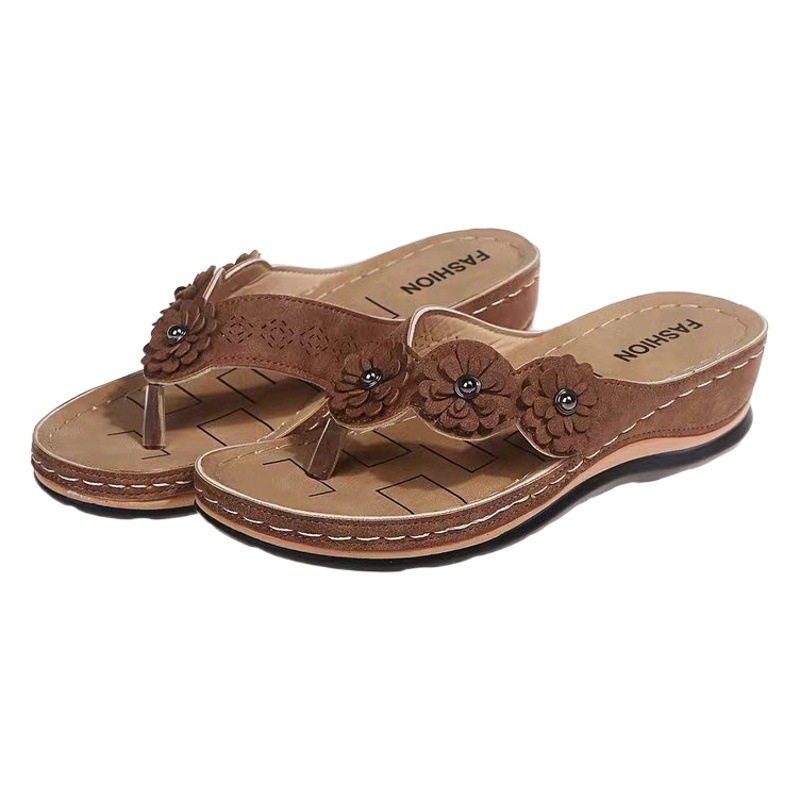 Slippers Women's Three Flower Summer New 2024 Slippers Thick-Soled Flip-Flops Flip-Flops Beach Flip-Flops Women's Sandals