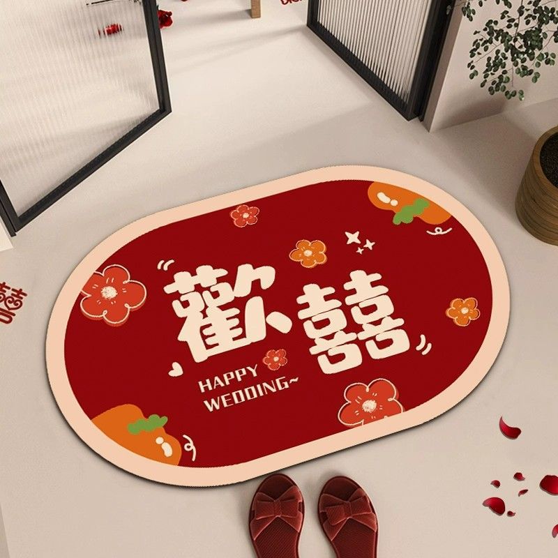 Red Wedding diatom mud floor mat wedding room decoration bathroom non-slip mat home bathroom absorbent quick-drying floor mat