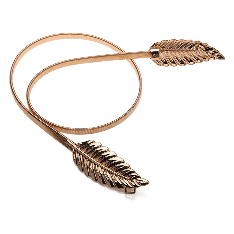 Women's Golden Silver Korean Leaf Women's Metal Waist Chain Elastic Belt Autumn and Winter Hot Selling Explosions
