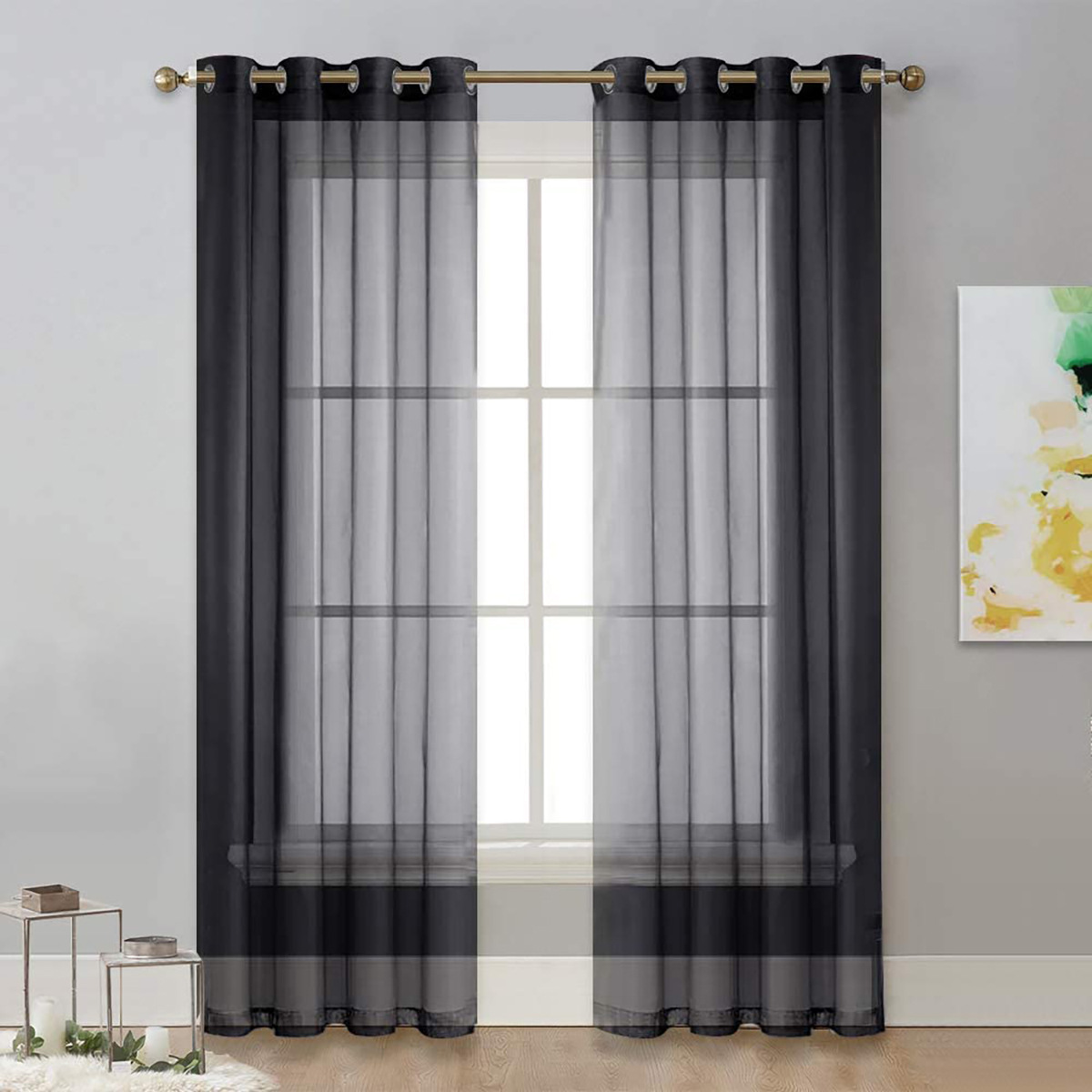 Picture of Cross-border Solid Color Perforated Trilon Semi-shading Curtain Screen Living Room Bay Window Balcony Decorative Window Screen SHEIN