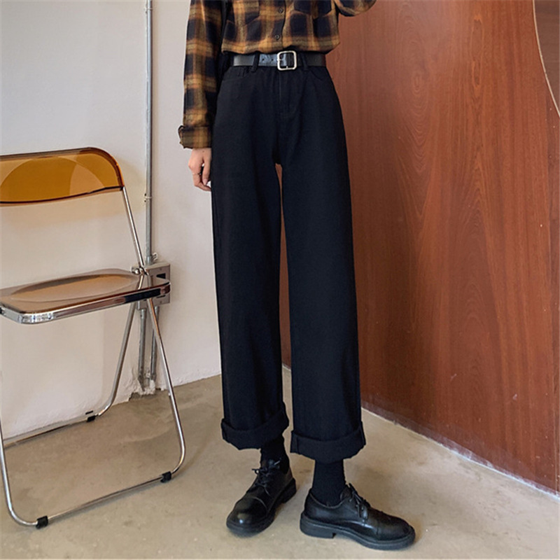 Autumn and Winter new Korean style loose draping versatile harem student straight wide-leg pants retro high waist jeans women's fashion